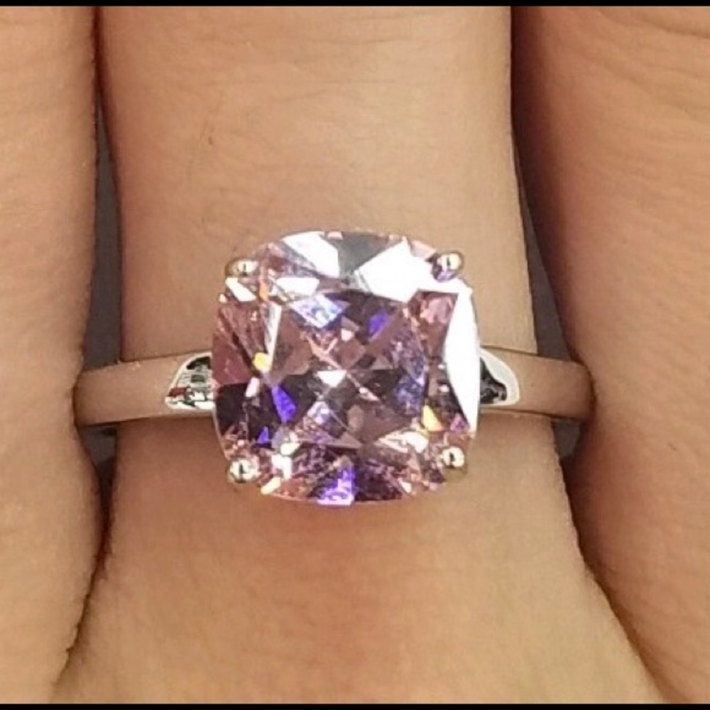 3.9 ct Sterling Silver Cushion Cut Pink CZ Ring